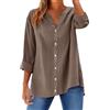 Rapbin Camicetta da Donna Elegante in Cotone con Scollo a V, Maniche Lunghe, Camicia a Bottoni, a Maniche Lunghe, a Vestibilità Sciancrata, Tinta Unita, Top Camicetta, grigio/marrone, L