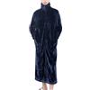 sunongvt Accappatoio da uomo in pile felpato lungo con zip frontale con tasche caldo e morbido accappatoio con cerniera per uomo, Blu navy, X-Large
