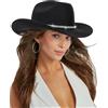 INOGIH Cappello da cowboy western da donna e uomo, stile cowboy e cowgirl, con chiusura a strappo, a tesa larga per esterni, cappello fedora, nero con strass, M