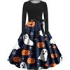 VPQILH Nuovo Abito Halloween Donna con Zucca Fantasma Stampa, Elegante Vita Alta Vestito Gotico Donna Vita Alta Vestiti Medievali con Coulisse Abiti Manica Lunga A-Line Vestiti per Halloween Costume Feste