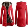 HZling Giacca invernale da donna con cappuccio con stampa leopardata da donna | Giacca casual con fodera in pile, rosso, S