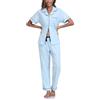 COLORFULLEAF 100% cotone, pigiama da donna, con bottoni, pigiama, set da 2 pezzi, a maniche corte, pantaloni lunghi