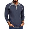 MakingDa Polo da uomo a maniche lunghe slim fit bottoni camicie a blocchi di colore casual traspirante classico Smart Tee Top, blu navy, 3XL