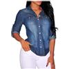 JokeLomple Camicia in Denim a Maniche Lunghe da Donna Lavato Stile Classico retrò