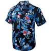 Rithern Camicia Hawaiana Uomo Manica Corta Estiva Hawaiane Camicia Casual da Uomo Fiori Button Down per Mare Vacanza Nero & Blu L