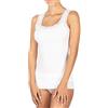 Basic Cotton Canotta Donna Spalla in Puro Cotone a Costine con Pizzo su Scollatura e Giro Manica, Bordo plissè in Vita (S/M, Bianco)