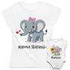 Vestin M-Italy Coppia T-Shirt Body Donna & Neonato/a - Personalizzabile Elefantino Figlio Figlia - Maglietta Maglia Pigiamino Super vestibilità Top qualità (Cotone, Rossa)
