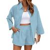 Rayson Completo Donna Casual 2 Pezzi Estivo Camicia a Maniche Corte con Bottoni e Pantaloncini Tuna Donna Abbigliamento Elegante Da Spiaggia Lavoro Vacanza(Azzurro cielo,S)