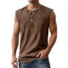 Duohropke Canottiera da uomo, estiva con scollo a V, senza maniche, elasticizzata, con bottoni, leggera, funzionale, tinta unita, da corsa, marrone, 5XL