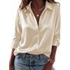 Zeagoo Camicia da Donna in Raso Maniche Lunghe Elegante Blusa da Lavoro | Camicetta in Seta, Scollo a V Blusa con Bottoni , Maglietta Basic in Raso, per Business Ufficio Feste