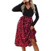 CUPSHE Abito midi da donna con stampa leopardata, a maniche lunghe, scollo a V, vita avvolgente, casual, autunnale, Leopardo rosso., XL