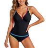 Generico Da Bagno Tankini Due Pezzi Con Design A Vita Alta E Finiture Contrastanti Per Donna Fashion Bikini Push Up Costume Solo Sopra Sexyhot
