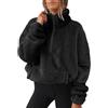Generico Felpa Pile Donna con Zip Felpa Senza Cappuccio Caldo Teddy Termico Pullover Peluche Tops Maglione Sweatshirt Felpe con Mezza Zip Casual Oversize Fleece Giacca con Tasche Moda Autunno Invernale 2025