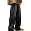 WAZHAKU Baggy Jeans da uomo con stelle stampate, jeans patchwork, pantaloni in denim, pantaloni baggy hip hop, jeans vintage Y2K Straight Leg Streetwear Vintage Clothes Trendy Y2k Stretch con ricamo a stella