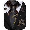 Hi-Tie Cravatta da uomo in seta e gemelli quadrati da taschino set spilla jacquard cravatta da matrimonio aziendale per formale, Nero Oro B, Length: 59 Inches