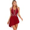 inhzoy Vestito Pattinaggio Artistico Donna con Strass Body da Ginnastica Danza Classica Moderna Jazz con Gonna in Chiffon Abito da Ballo Balletto Latino Costume da Danza Borgogna B XL