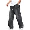 Celanisai Jeans Baggy da Uomo con Gamba Larga in Denim Casual, Taglio Loose Fit, Jeans Hip Hop in Denim, Gamba Dritta, con Cintura Elastica e Cordoncino, per Adolescenti e Ragazzi, Streetwear, O nero., 3XL