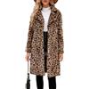 Owegvia Cappotto da donna in pelliccia sintetica leopardata, a maniche lunghe, con risvolto, giacca lunga fuzzy in pelliccia sintetica soffice cardigan soprabito, cachi, S
