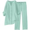 Generico Tuta Lino Donna Estiva Elegante Coordinato Larghi Camicia + Pantaloni Leggera Cotone E Lino Estivo Tute Da Ginnastica Primavera Curvy Set Due Pezzi Maniche 3/4 Jogging Traspirante Set Spiaggia