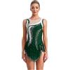 inhzoy Vestito da Pattinaggio Artistico Donna Strass Leotards Verde L