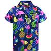 King Kameha Funky-Camicia-Hawaiana, Manica-Corta, JK-Flamingo-Melon-Print, Blu, M