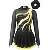 inhzoy Vestito da Pattinaggio Artistico Bambina Abito da Balletto Danza Ballerina con Strass Body Danza Classica Maniche Lunghe Leotard Costume da Ballo Samba Salsa Jazz Giallo 11-12 Anni