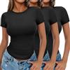 Ekouaer T-Shirt Semplici Donna Confezione da 3 Pezzi Top a Maniche Corte Scollo a Giro Magliette Estive vestibilità Aderente S-XXL