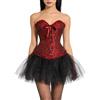VicSec Corsetto sexy da donna in pizzo, vintage, gotico, guêpière, con ferretti in acciaio, biancheria in stile gotico, top in raso, con perizoma, S-3XL, rosso vivo, L-XL