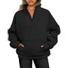 Jhsnjnr Maglione da donna con mezza zip, foderato in pile, autunno, chiusura lampo, colletto alto, oversize, senza cappuccio