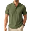 Enlision Camicia Lino Uomo Manica Corta Camicie Estive Uomo Collo Coreana Elegante Casual Spiaggia Ampia Maglietta Lino con Bottoni Henley Shirt