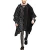 Bienwwow Mens orlo irregolare felpa con cappuccio poncho mantello mantello scialle set pullover tinta unita giacca a vento mantello cappotto di lana casual felpe, A07_nero, XXXL