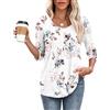 MOLERANI Maglie a Maniche 3/4 da Donna, Bluse con Collo Rotondo, Casual e Ampie per L'Estate, Camicia con Pieghe Frontali Bianco con Fiori L