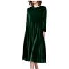 Generic Abito in Velluto da Donna Taglie Forti Girocollo Maniche a 3/4 Abiti Lunghi a Pieghe Eleganti Abiti Lunghi Casual in Velluto retrò(Green,XL)
