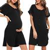iClosam Camicia da Notte Donna Premaman Cotone Camicia da Notte Parto Ospedale con Bottoni Pigiama Donna maternità Manica Corta Sciolto Confortevole