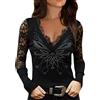 Xmiral Camicetta Donna Manica Lunga Maglia Donna Blusa Donna con Manica Top Casual in Tinta Unita con Strass in Pizzo con Scollo a V Sexy (XL,7Nero)