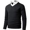 Harbrosrce Maglione Uomo Collo a V Felpa a Maglia a Maniche Lunghe in Maglioncino con Collo Camicia Basic Lavorato Pullover Sweatshirt