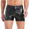 YUFEIDA Boxer da uomo in pelle PU pantaloncini con tasche con chiusura lampo Party Club Boxer da uomo, Pantaloncini neri A2, XL