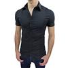 AK collezioni Camicia Uomo Slim Fit Nero Aderente Elasticizzata Manica Corta Casual