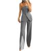 Generic Tailleur Donna Eleganti Completo Donna Elegante Cerimonia Completo Top Senza Spalline Tuta Set Gilet Estivo Pantaloni da Ufficio Giacche Due Pezzi Elegante Suit (Grey, M)