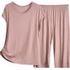 Generic Pigiama Donna Lungo Pigiama Capri da Donna, Top Estivo a Maniche Corte con Pantaloni Capri, Morbido 2 Pigiami Pigiama Donna Vestito da Casa Donna Estivo Cotone Cachi XXXXL