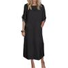 LOKLNEYK Vestito Lungo Estivo Donna Lino Donna Mezze Maniche Boho Lino Nero Cotone Casual Maniche Lunghe Elastico Floreale Abbigliamento 11#Nero XL