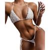 JFAN Bikini di Perle Costume da Bagno Bikini Donna Mare Fascia Brasiliano Sexy Triangolo Halterneck Costume da Bagno da Donna in Pizzo， Bianco-S
