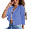 Generic Blazer Donna Blazer Corto da Donna con Maniche A 3/4 Leggero Aperto sul Davanti Cardigan Giacca da Lavoro Casual Senza Colletto Elegante da Ufficio Top Coprispalle Capospalla