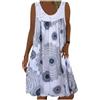 Generisch Vestito estivo midi con stampa in pizzo senza maniche a linea A da spiaggia con scollo rotondo lunghezza al ginocchio T-shirt da donna, bianco, 3XL