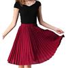 Teerfu, gonna da donna al ginocchio, plissettata, modello midi, fascia elastica in vita, svasata, tinta unita Rosso vinaccia Taglia Unica (26 -39 Cintola)