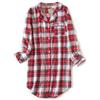 CHUNG Camicia da notte da donna a maniche lunghe con bottoni a quadri camicia da notte scozzese pigiama flanella di cotone, Plaid bianco rosso, L