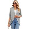 Famulily Cardigan estivo da donna con maniche a 3/4, leggero drappeggiato scialle sciolto camicetta casual cardigan con volant aperto sul davanti, Grigio, M
