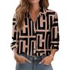Zeagoo Camicia Donna Elegante Lunga Blusa Manica Collo Alto Fiore Camicia Senza Stiro Button-Down Basic Top Primaverile Estiva Business Elegante CamicieBeige Nero Geometrico L