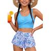 SEAUR Teenager Girl Bikini Set Due Pezzi Costume Da Bagno Imbottito Bikini Slip Con Gonna Stampata Moda Costumi Da Bagno Bambini 9-16 Anni, Blu, 15-16 Anni