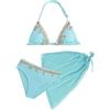 SEAUR Set Bikini da Ragazza con Gonna 3 Pezzi Costume da Bagno Moda Guscio Halter Bikini Set Bambina Estate Spiaggia Piscina 8-12 Anni, azzurro, 12 anni